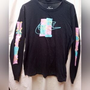 Nike Mens Black Long Sleeve Tee with Colorful Accents